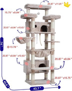 Gitelsnour Cat Tree, 74" Tower for Large Cats, Big Condo Hammock CCT030MU | Heavy duty, 3 Big Platforms, 2 Baskets, 2 Condos, Multi-Level Cat Scratching Posts, Indoor Cats Large Adult, Mushroom