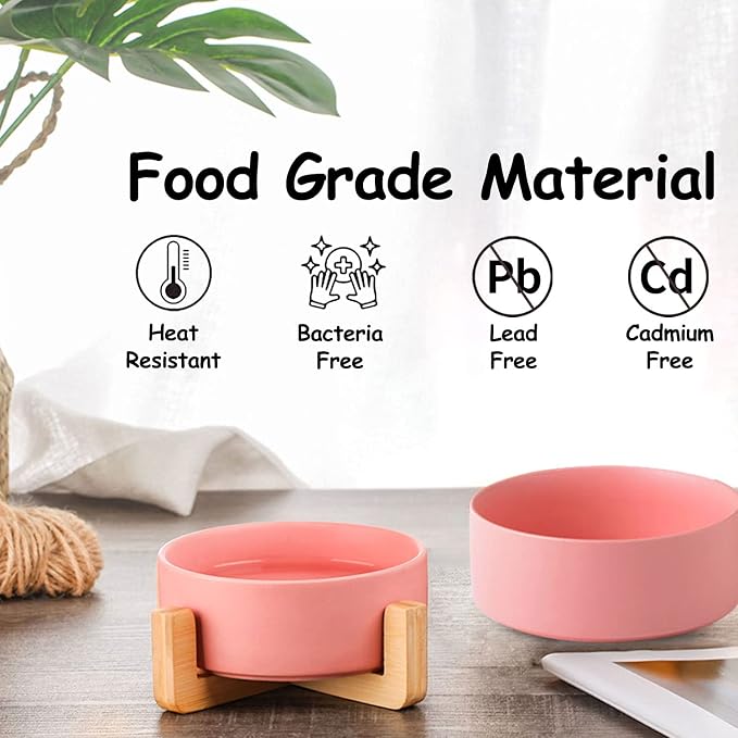 Petygooing Dog Cat Bowl Ceramic Pink Pet Dish with Stand for Food and Water, Modern Cute Matte Glaze Weighted Pet Bowls Set for Cats & Small Size Dogs 13.5 OZ (5.1In / 1.7 Cups) Pink