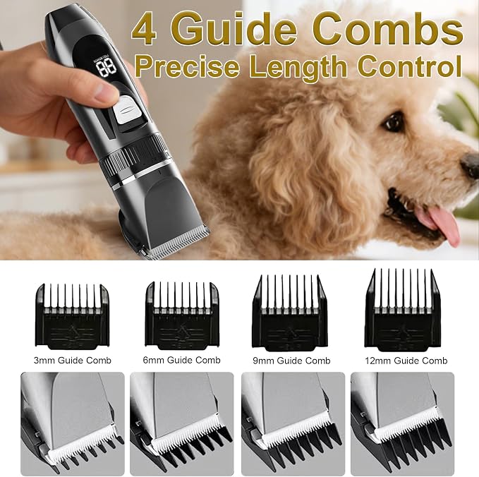 4-in-1 Dog Grooming Kit, Dog Clippers for Grooming Heavy Thick Coats | Low Noise Cordless Dog Hair Trimmer & Shaver with Paw Trimmer, Full Body & Paw Grooming Set for Small Large Dogs Cats