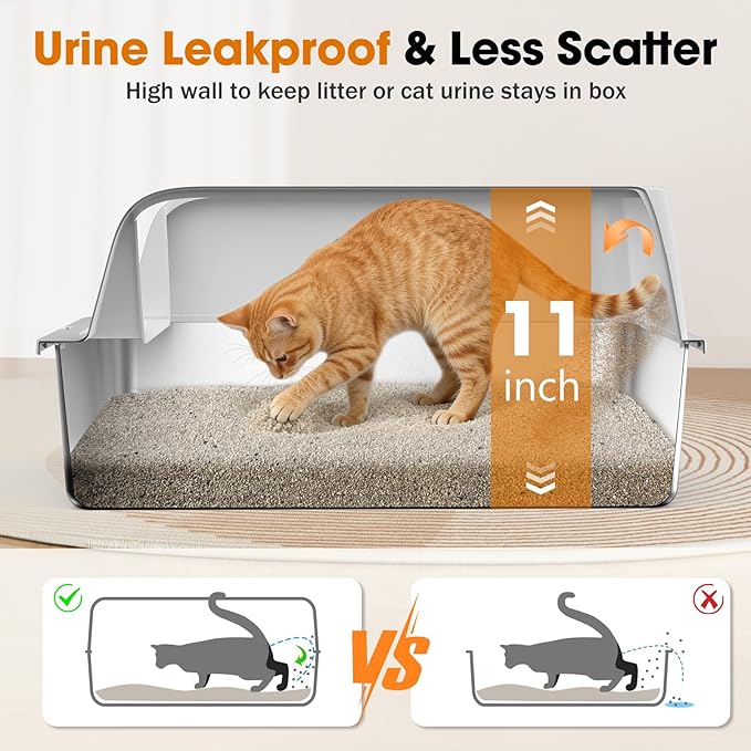 2PACK Stainless Steel Litter Box, Extra Large Litter Boxes for Big Cats, XL Metal Cat Litter Box with Lid High Sides, Anti-Urine Leakage, Non-Sticky, Scoop Included