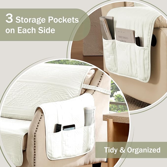 Boho Quilted Grand Sofa Couch Covers, Soft Cozy Couch Protector for 4 Cushion Couch, Pet-Friendly Couch Covers for Super LargeSofa, Oversized GrandSofa Slipcovers (Grand Sofa 88", White)