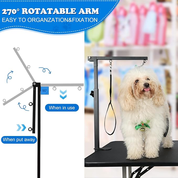 Breeze Touch Dog Grooming Table Arm with Clamp 32in, Pet Dog Grooming Table for Small Dogs at Home Foldable, Cat Dog Grooming Harness Stand Holder Portable for Trimming Nails, Drying, Haircut