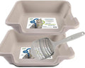 KittyGoHere 2.0 Easy Entry Cat Litter Box, 2 Pack Large Misty Gray | Large Open - Top Low Entrance Litter Pan With Higher Sides & Durable Long-handle Jumbo Scoop for Easy Cleaning, Made in USA
