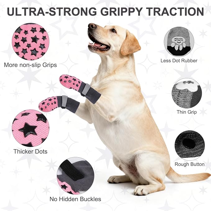 BEAUTYZOO Anti Slip Dog Socks to Prevent Licking Paws, Dog Shoes for Hot Pavement, Grip Socks for Dogs on Hardwood Floors, Dog Booties Alternative, Reflective&Washable Paw Protection for Senior Dogs
