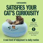 Peekaboo Cat Cave Donut for Multiple & Large Cats up to 30-45 lbs, 3-in-1 Self Warming Cat Bed, Tunnel & Scratcher for Indoor Cats, Washable & Detachable Small Dog Bed (Blue, Jumbo)