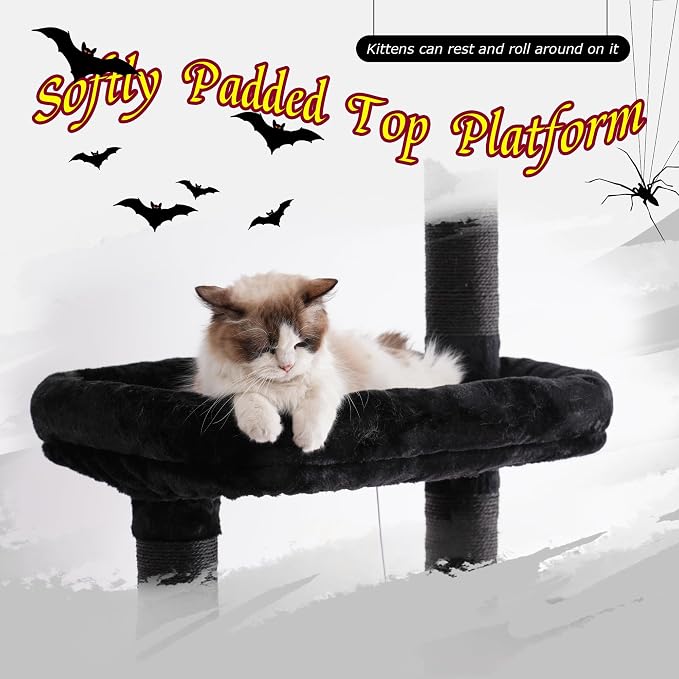 Hey-brother Cat Tree Tower, Adjustable Height, Floor to Ceiling, MPJ091BR | 94.5-106.3 Inches Multi-Level Cat House, Scratching Posts, Plush Condo, Platform, Toy Ball for Indoor Big Cats, Black and Red