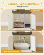Hzuaneri Cat Litter Box Enclosure, Hidden Litter Box Furniture with Divider | Wooden Cat Cabinet with Removable Dividers, Reversible Entrance Left or Right Side, Cat Washroom, Rustic White Brown CB84514X