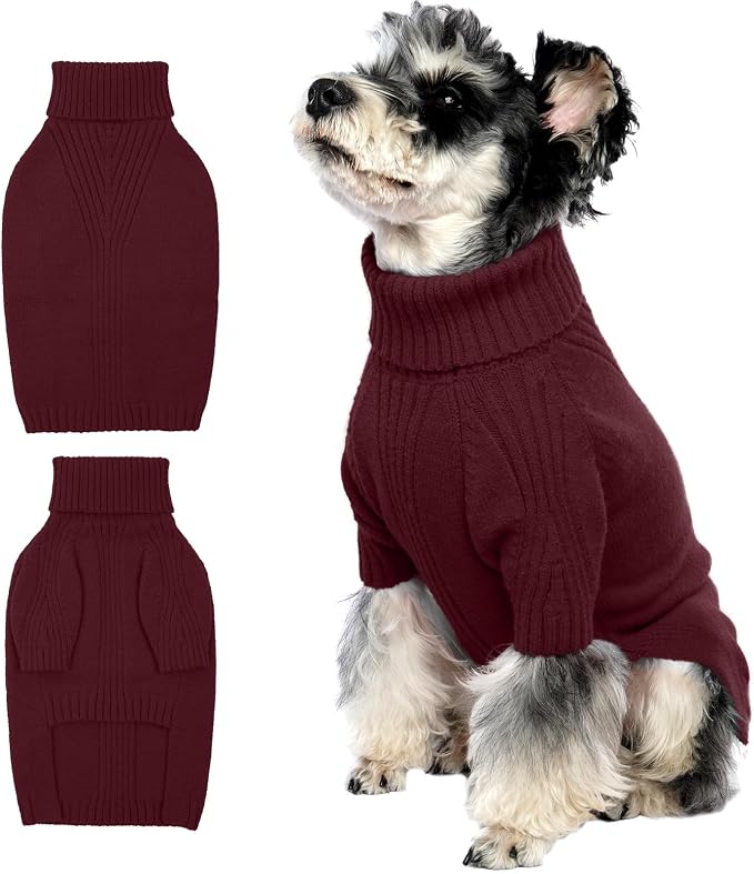 IECOii Turtleneck Dog Sweater, Thermal Knitted Sweater for Small Medium Dogs Girl Boy, Stretchy Fit Warm Pullover Pet Sweaters for Cold Weather Indoor & Outdoor Knitwear, Poodle, Dachshund(Burgundy,M)