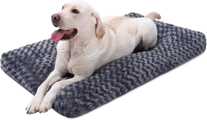 KSIIA Washable Dog Bed Deluxe Plush Dog Crate Beds Comfy Kennel Pad Anti-Slip Pet Sleeping Mat for Large, Jumbo, Medium, Small Dogs Breeds, 41" x 27", Dark Grey