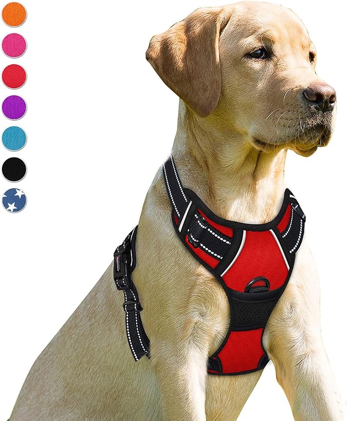 BARKBAY No Pull Dog Harness Front Clip Heavy Duty Reflective Easy Control Handle for Large Dog Walking(Red,S)