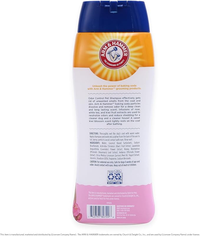 Arm & Hammer Deodorizing Dog Shampoo with Baking Soda for Odor Control Tearless Moisturizing Formula for Sensitive Skin Fresh Kiwi Blossom Scent Safe for Dogs and Puppies 20 FL OZ 2 Pack