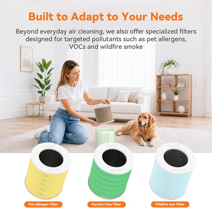 AIRROMI HEPA Air Purifier for Bedroom&Home,Pet Air Purifier for Home Pets,Removes Pet Odor,Cat Litter Smell,Dust,Smoke&Allergies,Quiet Room Air Purifier with Scents,360°Air Cleaner,A2005 Green