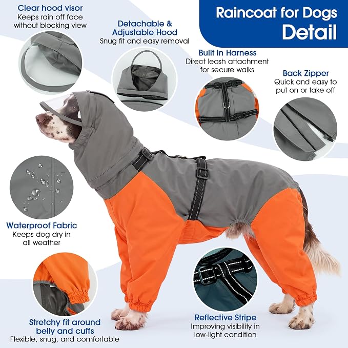 Nanaki Waterproof Dog Raincoat-Reflective Adjustable Rain Jacket Full Body | For Rainy Days,Hiking Camping,Reflective Safety Strips,Full-Body Protection,Easy On/Off,Detachable&adjustable Hood,Breathable