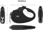TUG 360° Tangle-Free Retractable Dog Leash with Anti-Slip Handle | 16 ft Strong Nylon Tape | One-Handed Brake, Pause, Lock (Small, Black/Grey)