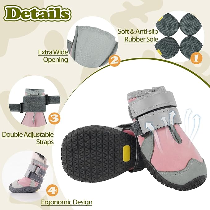 Pezluxe Dog Shoes for Small Dogs, Breathable Dog Boots for Hot Pavement | Anti-Slip Dog Booties for Hardwood Floors,Waterproof Paw Protectors for Dogs Summer Walking Hiking Winter Snow Outdoor,Pink,3