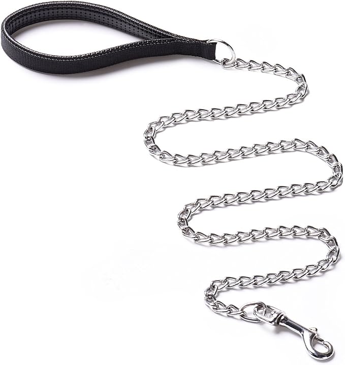 Heavy Duty Dog Chain Leash, 6 ft x 3.0 mm (25-120 lbs) | Padded Handle for Large & Medium Size Dogs
