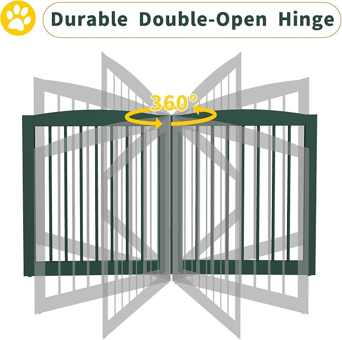 PUPETPO Freestanding Pet Gate for Dogs, Foldable Wooden Dog Gate for House, Stairs, Doorways, Step Over Pet Puppy Safety Fence,Support Feet Included,24" Height 2 Panels, Green