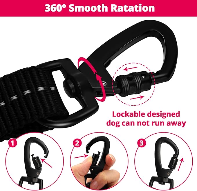 Rope Dog Leash 5 FT: Heavy Duty Leashes with Swivel Lockable Hook Reflective Threads Bungee and Padded Handle - Dog Lead for Large Small Medium Dogs Outside Walking Hiking Pink