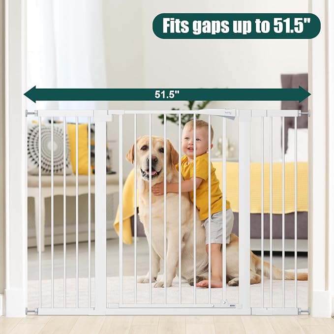 keny 36" Extra Tall Baby Gate for Stairs, Auto Close Dog Gate for Doorways | 29.7-51.5" Adjustable Width, Easy Walk Thru Pet Gate with 21.1" Large Opening Door, White
