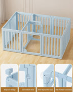 Acrylic Indoor Dog Playpen with Double Room, 24" H 12 Panels, Blue | Indoor & Outdoor Puppy Playpen with Heavy Duty Door Lock, Easy-Assembly&Clean Door Pet Fence for Dogs Puppy,Cats,Rabbits