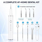 Dog Teeth Cleaning Kit, Ultrasonic Dog Plaque and Tartar Remover | Contact-Activated Pet Dental Care Tool with 3 Modes, 4 Heads, LED Light, IPX6 Rechargeable Dog Cat Teeth Cleaner - White