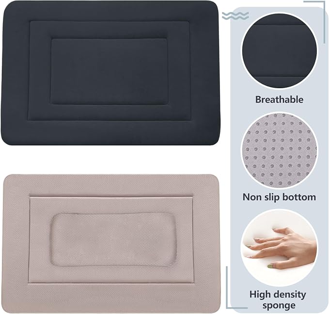 Dog Bed Soft Dog Crate Bed Pad Mat, 36 in Non Slip Bottom Washable Beds for Medium and Large Dogs, Pet Bed Mattress Kennel Pad, Dark Blue Gray