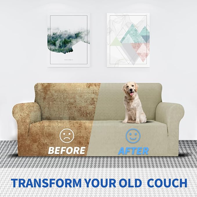 MAXIJIN Chair Covers for Living Room 1 Piece Stretch Sofa Chair Slipcovers with Arms (31"-46") Furniture Protector for Dog Pet Couch Armchair Cover (Chair, Diamond Pattern Khaki)