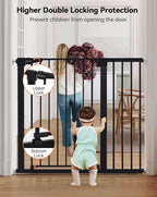 COMOMY 36" Extra Tall Baby Gate for Stairs Doorways, Fits Openings 29.5" to 43.3" Wide, Auto Close Sturdy Safety Dog Gate for House, Pressure Mounted Easy Walk Through Pet Gate with Door, Black