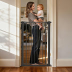 43 inch Tall Safety Dog Gate Adjustable 29.7-57 inch Extra-Wide Metal Pet Gate Drill-Free Pressure-Mount Installation kit Self-Closing Cat Gate for Stairwells、Doorways（Black）