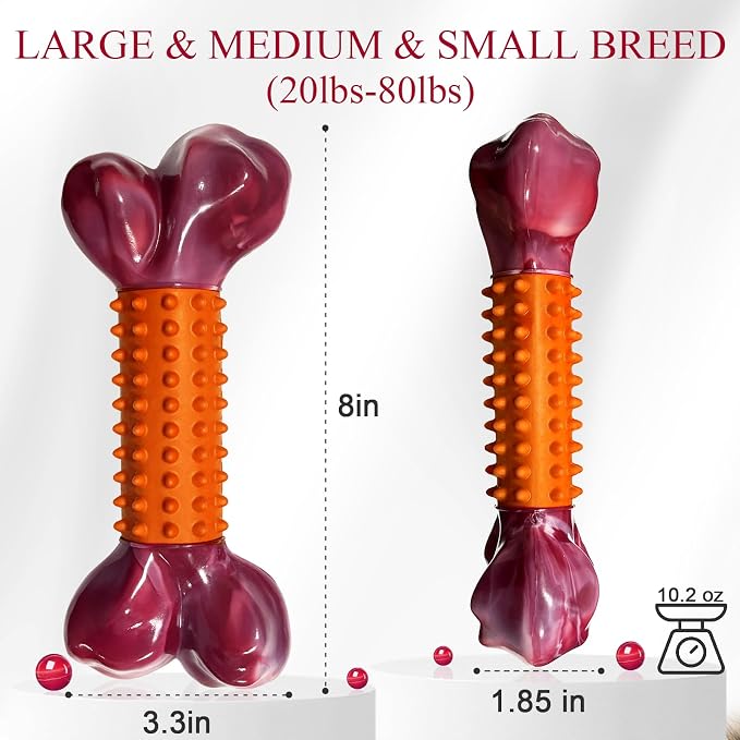 2-Pack Tough Dog Toys for Aggressive Chewers: Peanut Butter Flavored Long Lasting Dog Bones, Heavy Duty Nylon & Rubber Dog Chew Toys to Keep Them Busy, Medium & Large Breed, Orange