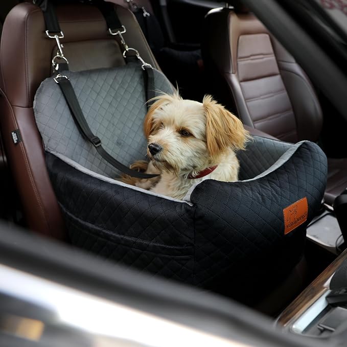 Dog Booster Car Seat for Medium/Small Sized Dogs,Memory Foam and Ultra Soft Fabric Car Pet Bed,Portable Travel Safety and Comfortable Dog Carseat with Washable Removable Cover,Thick Cushion（M-Blagre）