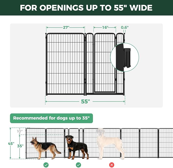 FXW Dog Gate, Extra Wide Adjustable for Openings Up to 55", 45" H | Flexible Space Control, Easy Walk-Through Access, 1 Panel + 1 Gate, For Large Dogs, Garage Use