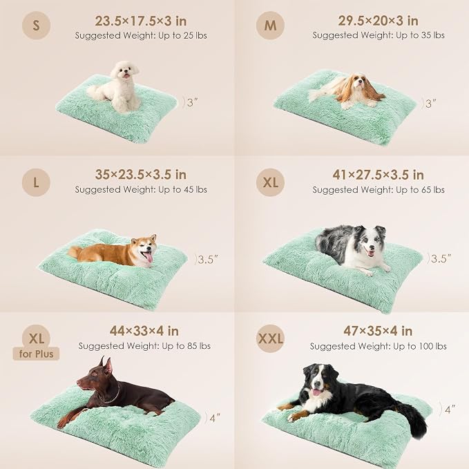 EHEYCIGA Fluffy Dog Crate Bed for Medium Dogs, Plush Faux Fur Crate Pad, Calming Anti Anxiety Medium Dog Bed, Washable Soft Warm Mat with Non-Slip Bottom, Apple Green