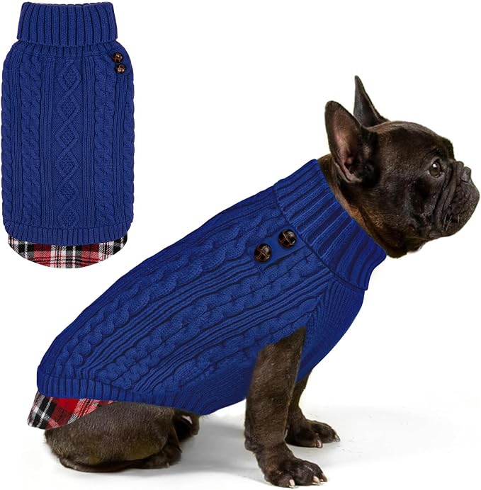 KYEESE Dog Sweater Turtleneck Thick Knit Pullover for Cold Weather | Stretchy Fit, Lightweight & Warm, Cozy Knit Comfort, Classic Plaid Design, Gentle on Sensitive Skin, Comfortable Daily Wear