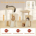 PAWZ Road Large Cat Tree, 45" Heavy Duty Cat Tower with Dual Condos, Beige | thick scratching posts(φ4.3"), 21"x21" spacious perch, large scratching ramp, dual condos for large&maine cats
