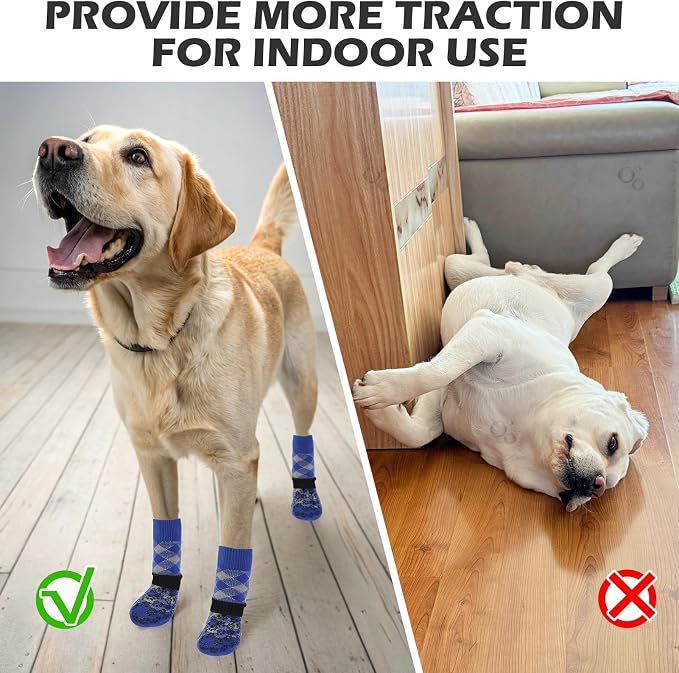 EXPAWLORER Dog Socks for Hot Summer Pavement to Prevent Licking Paws, Anti Slip Doggie Booties Grippy Shoes for Hardwood Floors, Boots & Paw Protectors for Small Medium Large Senior Dogs Blue XL