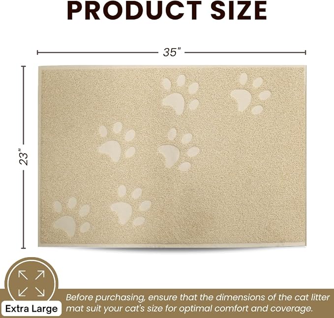 Andalus Extra Large Cat Litter Mat, Pack of 1 - Waterproof, Non-Slip & Easy to Clean Cat Litter Box Mat for Extra Efficient Pet Litter-Trapping, Beige (35” X 23”)