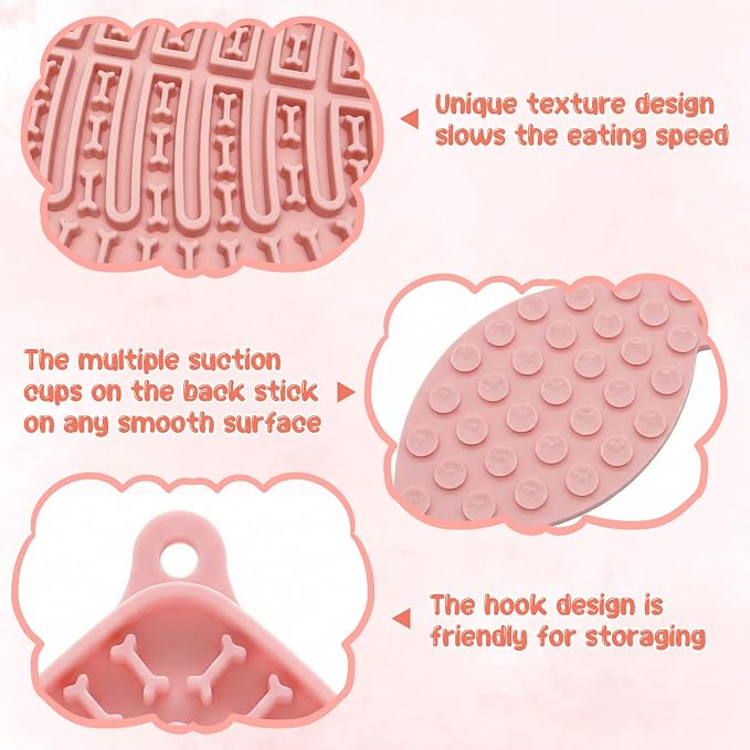 Ceramic Raised Slow Feeder Cat Bowl with Lick Mat, for Indoor Cats and Small Dogs Like Chihuahua, French Bulldog, Poodle,Anti Vomiting for Dry and Wet Food-Pink Bowl+Lick Mat