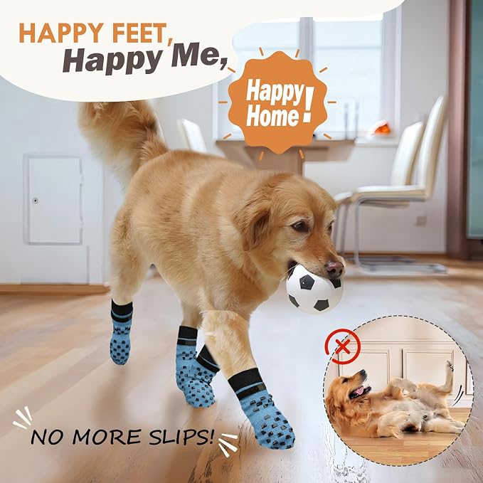 Anti Slip Dog Socks to Prevent Licking Paws, Dog Shoes for Hot/Cold Pavement, Dog Boots on Hardwood Floors, Traction Control Dog Booties & Paw Protectors for Small Medium Large Senior Dogs