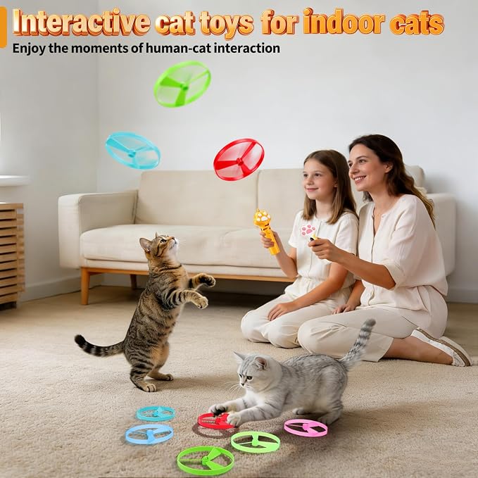 BABORUI Cat Toy Disc, 8Pcs Interactive Cat Fetch Toy Flying Discs, Flying Enrichment Toys for Indoor Bored Kittens & Adult Cats (8Pcs)