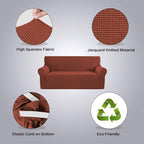 H.VERSAILTEX Stretch Sofa Covers for 3 Cushion Couch Covers Sofa Slipcovers for Living Room Feature Thick Checked Jacquard Fabric with Elastic Bottom, Sofa Large - Rust