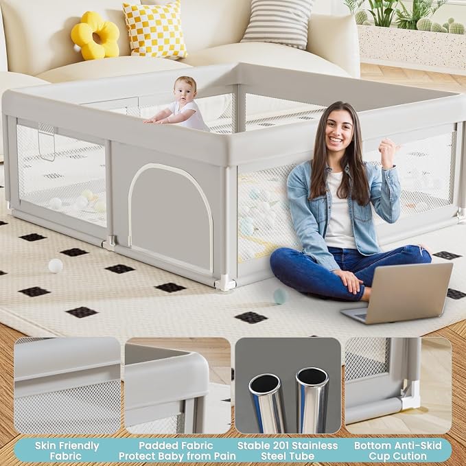 Hiaksedt Baby Playpen with Mat and Ocean Balls 50 x 50 inch | Small Playpen for Babies and Toddlers Baby Fence Playards
