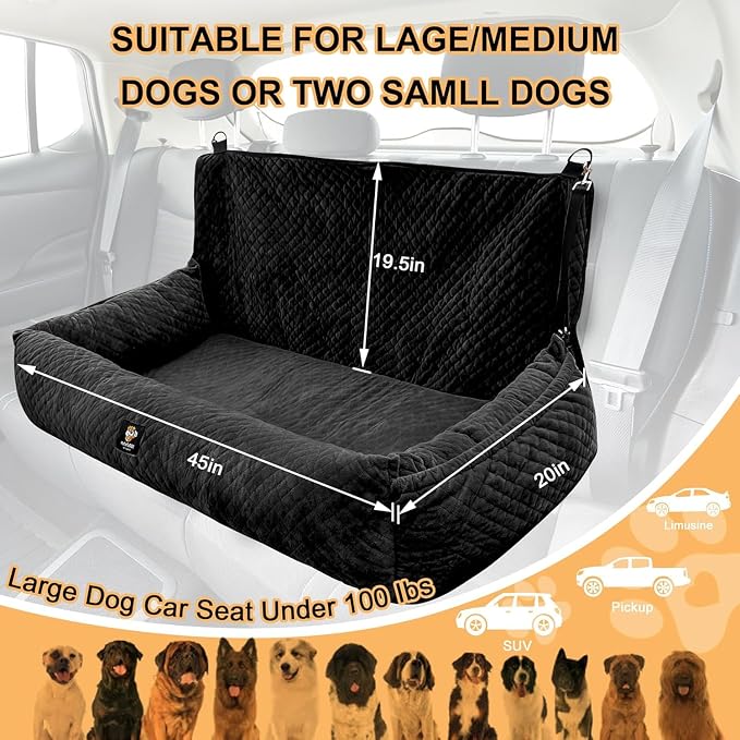 Dog Car Seat for Large Dogs Under 100 LBS,Dog Car Bed Washable Pet Travel,Super Soft Safe Removable Pet Booster Seat-Black