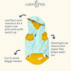 Lucy & Co. Lucky Ducky - Reversible Raincoat for Dogs & Pets - Dog Raincoat - Fashionable and Comfy Water Proof Adjustable Poncho for Canines - Large - Yellow Blue Rubber Duck