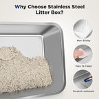 FURTIME XXXL Extra Large Enclosed Stainless Steel Litter Box with Lid | Large Enclosed Cat Litter Box for Big Cats, Metal Cat Box with High Sided Enclosure & Scoop, Grey