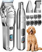 oneisall Dog Clippers for Grooming Thick/Matted Hair, 4-in-1 Grooming Kit | Detachable Stainless Steel Blade, Powerful Motor, IPX6 Waterproof, Low Noise, Paw Trimmer and Nail Grinder, 9 Guide Combs