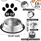 10 Pcs Stainless Steel Dog Bowl Pet Feeding Bowl with Rubber Base Non-Slip Pet Dishes Metal Dog Bowls Pet Food and Water Bowls for Small Medium Animals Kitten Rabbit (30 oz)