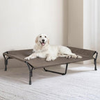 Veehoo Cooling Elevated Dog Bed, Raised Dog Cot with Guardrail & Headrest | Washable Dog Couch Bed for Indoor & Outdoor, Durable Breathable Teslin Mesh, Non-Slip Feet, 51" x 34", XLarge, Brown