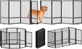 SNUOWU Full Metal Freestanding Dog Gate with Door, 32''Height Foldable Pet Dog Fence for Indoor & Outdoor, 8 Panels Extra Wide Free Standing TallDog Gates for Doorways,House,Stairs,Porch,Deck,Yard