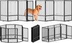 SNUOWU Full Metal Freestanding Dog Gate with Door, 32''Height Foldable Pet Dog Fence for Indoor & Outdoor, 8 Panels Extra Wide Free Standing TallDog Gates for Doorways,House,Stairs,Porch,Deck,Yard